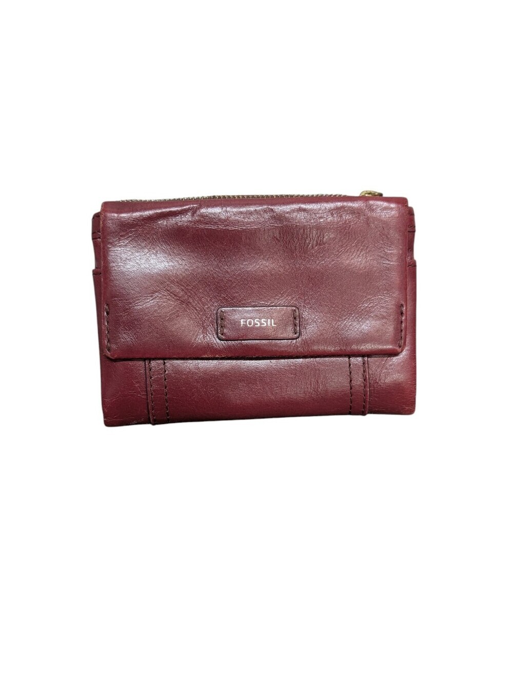 FOSSIL Leather Berry Colored Multifunction Ellis Modified Tri-Fold Wallet Womens